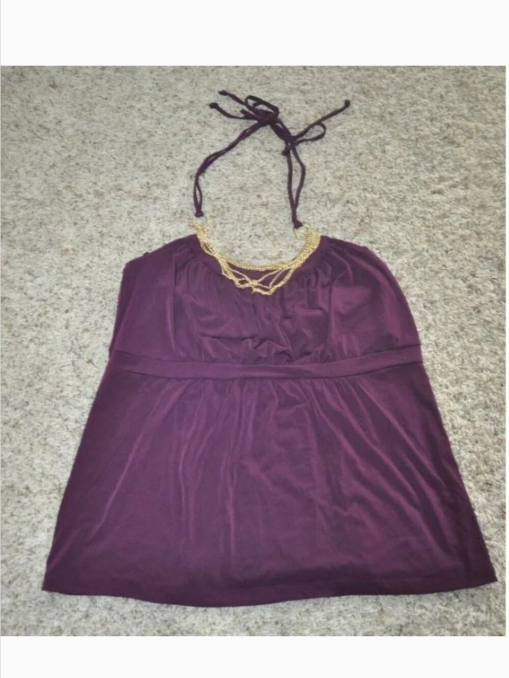 Apt 9 Halter Top Womens S Purple with Attached Gold Necklace Stretch Empire